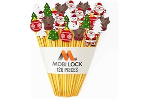 120Pcs Christmas Cocktail Picks - Mix of Santa, Christmas Balls, Snowmen, Reindeer, White & Green Christmas Trees - 4.7in (12cm) Festive Toothpicks for Appetizers, Cupcakes & Drinks - by Mobi Lock