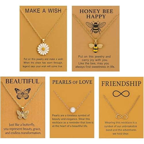 SUPER SOFTENER 5 Pcs Combo Pendant Necklace Set for Women Stylish Chains | Butterfly, Pearl, Daisy, Honey Bee & Infinity Jewellery Combo for Women Pendant Necklace Gifts for woman And Girls