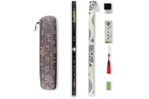 PHYSKOW D Key Dizi Black Bitter Bamboo Flöte Chen Qing Flöte mit gratis Membran & Kleber & Protektor Set Traditionelles Chinesisches Instrument (Tonart D Bitter Bambus Schwarz + Rot)