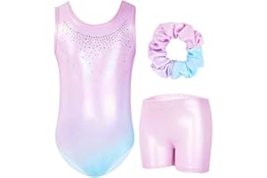 Gogokids Mädchen Drei Teiliges Gymnastikset, Ärmelloser Gymnastikanzug mit Shorts und Haarband, Ballett Tanzender Leotard Gymnastik Outfit mit Funkelnde für Mädchen, Ärmellose Trikots für 3-12 Jahre