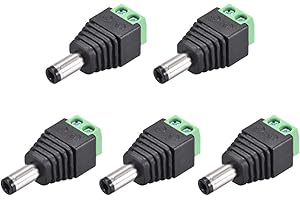 sourcing map 5 pezzi 5,5x2,5mm DC Alimentazione Jack Spina Adattatore Connettore per LED Striscia CCTV Fotocamera Cavo Filo Termina