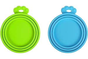 PetBonus Lot de 2 couvercles en silicone pour boîtes de nourriture pour chien et chat, taille universelle, 1 pour 3 boîtes de nourriture de taille standard, sans BPA, passe au lave-vaisselle (bleu,