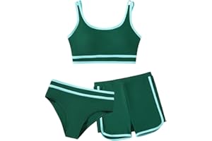 URMAGIC Girls 3 Piece Swimsuits Bathing Suit Cross Color Matching Bikini Set with Shorts Kids Surfing Beach Swimwear