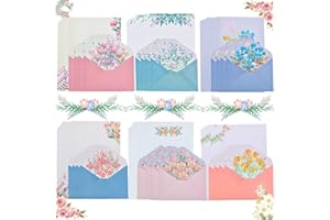 A5 Writing Paper and Envelopes Set, ADERTOS 24 PCS Writing Stationery Paper with 12 PCS Envelopes, Floral Lovely Letter Paper Lined Letter Writing Sets for Office Home School Invitation Gifts (6 Sets)