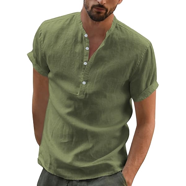 EOYWHK Chemises à Capuche Pour Hommes 100 % Coton T-Shirt Léger D'Été Chemise Décontractée à Manches Courtes Boutonnée Blouse De Bureau Offres Les Plus Chaudes