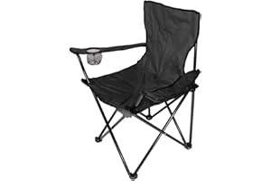 Chaise de Camping Pliante en Plein Air LANTUS, Noir, Style Côtière, Tissu Oxford, Acier Allié, Pliable, Porte-Gobelet Intégré