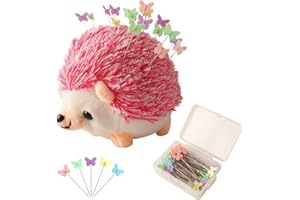 CICILIAYA Cojín con forma de erizo, bonito kit de costura, accesorios, soporte de cojines de aguja con 100 cabezales de bola de colores, pines de tela rectos para manualidades (rosa)