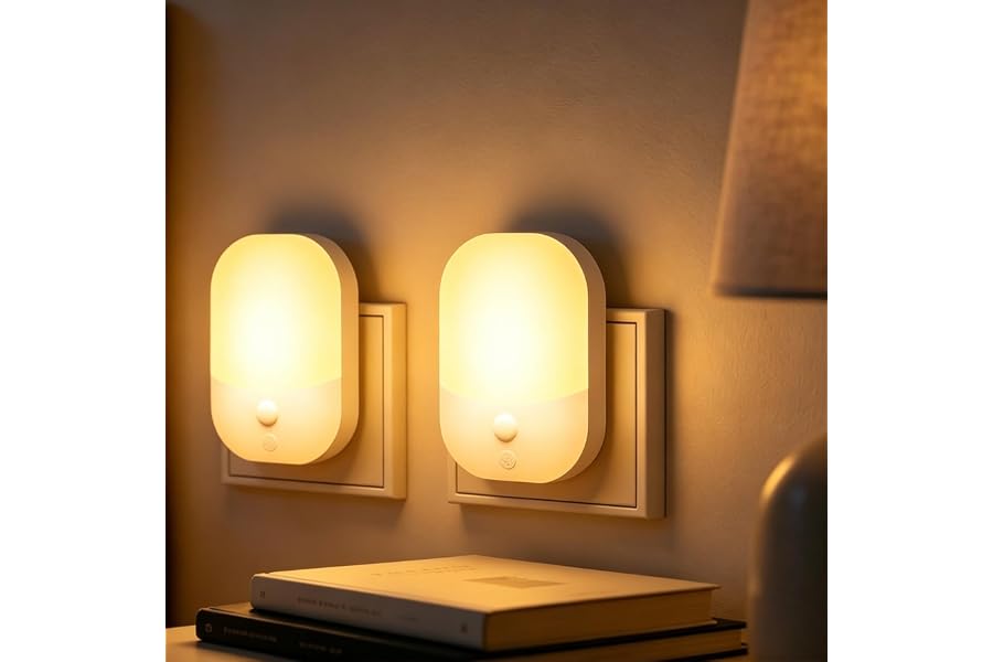 Suright Lot de 2 Veilleuses Enfant à Prise Murale, CAPTEUR LUMIÈRE INTELLIGENT, 5 Intensités Lumineuses, 3 Modes, Lumière Bla