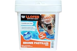Llofer - 5kg Pastilles de Brome 20g - Dissolution Lente & Traitement Longue durée - Désinfection sans Odeur de Chlore - Aussi Efficace Que Le Chlore - Haute tolérance au pH - Brome Piscine