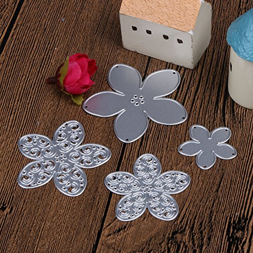 Amazingdeal365 4 PCS Blumen Metall Form Schablonen Schneiden DIY Dekor Sammelalbum Karten Buchzeichen Lesezeichen als Geschenk für Freunde Geburtstag Kinder,Kindergarten Hobby Schule Handarbeit Unterricht usw. Ein tolles Geschenk! - 2