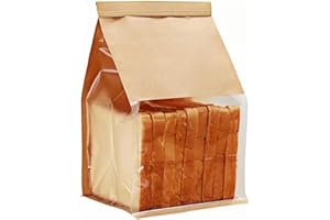 WACCOMT Pack Lot de 20 Sacs à Pain en Papier Kraft avec Fermeture à Onglet avec Fenêtre Transparente pour Emballage et Stockage (Marron, 13x28x10cm (5.1x11x3.9 inch))