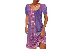 Damen Sommer A Linie Kleid Kurz Elegant Shirtkleid Knielang Minikleid Baumwolle Leicht Sommerkleid Vintage Kurzarm Blusenkleid Blumen Boho Kleider Bequem Tunika Strandkleid Freizeitkleid