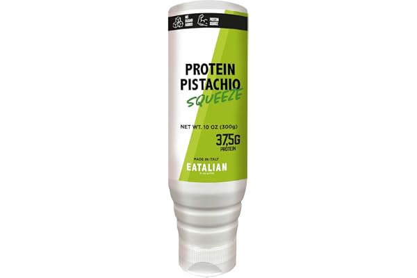 EATALIAN by AMZ BETTER Protein Pistachio Flavoured Topping, Sweet Protein Cream in 300 gr Squeezer, Made in Italy, Pistachio Sauce Ideal for Decorating Ice Cream, Desserts and Dubai Chocolate