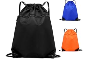 HORPKUN Drawstring Bag Gym Bag, Sport Sack PE Bag, Waterproof Scratch Resistant Bag for Men & Women Large Backpack with Outside Zipper for Sports School Beach Holidays Swimming Trave