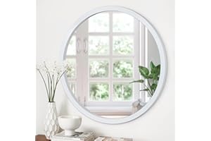 JJUUYOU Espejo de pared circular de 40 cm, espejo de pared redondo para baño, espejo de granja blanco, para sala de estar, espejo de marco de madera montado en la pared para baño, dormitorio,
