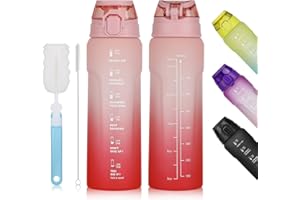 HXC Sportowa butelka na wodę 1 l, ze znacznikami czasu, butelka sportowa 1 l, z pokrywką i szczelna, nie zawiera BPA, na siłownię, kemping