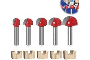 LOTBUN 5PCS Frese per Legno Con Codolo 8mm - Punta Tonda Carpenter Rotonda Naso Cove Core Box Router Bit 12/16/19/22/25mm