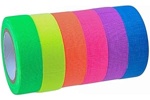 RMEET Neonowa taśma klejąca, 6 sztuk, fluorescencyjna taśma samoprzylepna, 6 kolorów, taśma klejąca UV aktywne czarne światło, taśma klejąca neonowa Gaffa Tape do dekoracji imprez