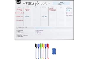 AYICHEYL Planner Settimanale Lavagna Magnetica 40x30cm, Lavagnette Cancellabili Magneti Frigo To Do List Planner, Riutilizzabile Lavagna Bianca con 6 Pennarelli e Cancellino