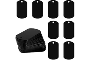 Dimeho 25 Stück Aluminiumgravur Rohlinge, Stanzrohlinge Aluminium Blank Dog Tags Schildform Mit Loch Metallprägungen Schwarze Metall-Tags zum Gravieren Blanko-Hundemarken Blanko-Schilder zum Gravieren
