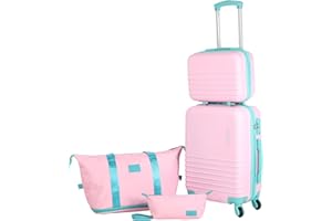 Fergana Cabin Luggage Set, 20" Carry-On Spinner Suitcase with Built in TSA Lock, 14" Beauty Case, Duffel Bag & Toiletry Bag Lightweight Travel Suitcase Set