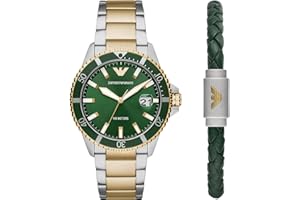 Emporio Armani Watch for Men, Three hand date Movement, 42 mm 2T Silver/Gold Stainless Steel Case with a Stainless Steel Strap, AR80063SET