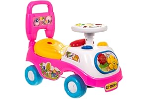 LEOM Kids First Ride On Car Push Along Musical Buggy Car, Kids Toddlers Push Along Ride On Car, Learning Toys Horn Sound Storage Fun Entertainment Car (Pink)