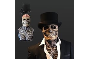 HLJS Halloween Maske Totenkopf Maske mit Beweglichem Kiefer, Gruselige Vollkopf 3D Skelett Maske aus NatüRlich Latex Halloween Deko für Cosplay Halloween Party Totenkopf Kopfbedeckung
