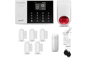 HUXGO® HXA005 Allarme casa senza fili WiFi + GSM con wireless Sirena | Kit allarme con 1x rilevatore di movimento, 5x sensori per porte e finestre, telecomando | TUYA Smartlife App
