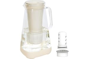 GLACIER FRESH Tazza per filtro dell'acqua in vetro | 2,5 l | 1 x filtro a ultrasuoni in carbonio attivo + 1 filtro per ultrafiltrazione | rimuove clorina, fluorido, limescale, metalli pesanti come