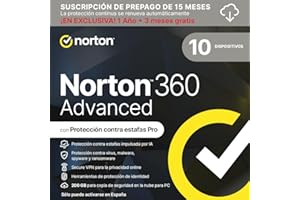 Norton 360 Advanced 2026 │ 10 Dispositivos │ 15 meses renovación automática │ Social Media, Dark Web Monitoring y VPN │ Código por email