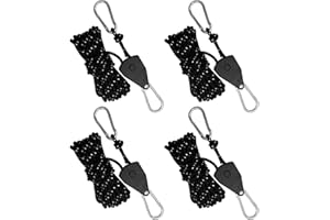 Skibetfo 4pcs Reflective Tent Guy Ropes with Pulley Heavy Duty 1/8" Rope Ratchet Hangers 4mm Cord Tent Guide Rope with Aluminum Adjuster Plant Grow Light Rope Hanger for Camping Hiking Awning