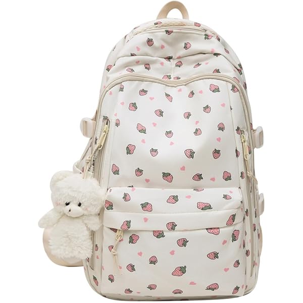 Pawsky Schulrucksack-Set – Mit Lunchbox & Federmäppchen, Erdbeer-Design, Für Teenager