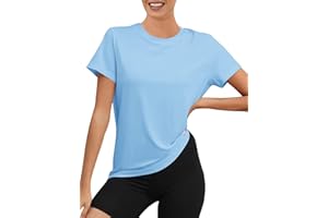 Rapbin Sportshirt Damen Kurzarm, UPF 50+ Basic Leichtes Atmungsaktiv Trocken Funktions Sport Oberteile Damen Rundhals Sportshirt Damen Locker für Fitness Laufshirt Yoga