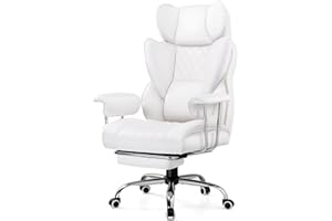 LUCKRACER Gaming Chair, Executive Office Chair Ergonomic Computer Chairs with footrest, Spring Lumbar Support, Height Adjustable 360°-Swivel Reclining PU for Home Office or Gaming,White