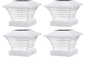 Taylor & Brown 4 x White Fence Post Solar Lights Outdoor 3.5x3.5 4x4 inch Classic Square Deck Cap LED Lamp Wooden Posts Waterproof for Landscape, Pathway, Patio, Front Door Decoration