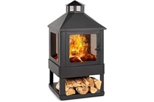 blumfeldt Macondo - Braséro poêle de Jardin : Bol de feu: 35 x 35 cm, Compartiment à Bois, FireView, Construction en Acier Solide et Stable - Noir