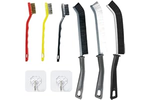 JTMKYO 6 cepillos para ranuras, 2 ganchos, cepillo con cerdas rígidas para la limpieza de las ranuras de puertas y ventanas, cepillo de limpieza de grietas de cocina, baño, piso, estufa