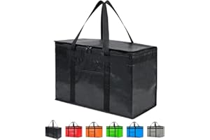 NZ Home PRO Sac Isotherme durable et isolé (42L, XXL, lot de 1) pour la livraison de nourriture et l'épicerie avec dessus zippé, Qualité commerciale noire