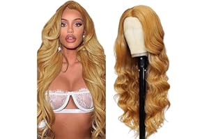 Hxxcoup Body Wave Human Hair Wig 5x5 Lace Front Parrucca Donna Capelli Veri Umani Wear and Go Glueless Wig #27 Blonde Pre Plucked Hairline with Baby Hair for Woman No Smell 22 Pollici