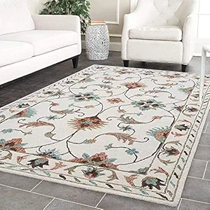 Ali Carpet Handmade Natural fine Wool Carpet for Living Room , Bedroom and Hall 3x5 FT ( 90cm Breadth X150cm Length Color Ivory/Multi )