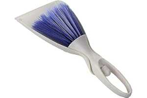 J-Kare Small Dustpan and Brush Set | Multipurpose Cleaning Tool | White/Blue | 24 x 12 x 3.5cm | Cleaning Set Portable Table Top Brush Set with Soft Bristles | for Home and Office Use