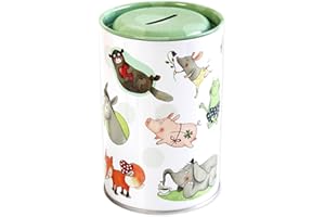 ‎GRÄTZ VERLAG Spardose Kinder Freche Tiere aus Blech | Sparschwein Blechdose für Mädchen oder Jungen | Schöne Geschenkidee für Geburtstag, Einschulung und andere Anlässe