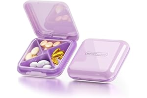 DUOUPA Pudełko na tabletki, 4 przegródki, przenośne, zdejmowane, wodoszczelne pudełko na leki, do podróży i codziennego użytku (fioletowe)