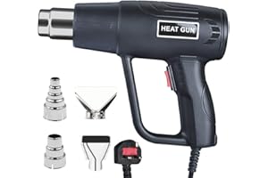 Ykgutilu Heat Gun, 2000W Heavy Duty Hot Air Gun Kit Variable Temperature Control w/ 2-Temp Settings 60℃- 600℃ Overload Protection w/ 4 Nozzles Crafts, Shrink Tubing/Wrapping, Stripping Paint, Black