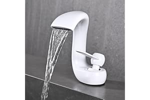 YAGJIA Wasserfall Wasserhahn Bad Weiss, Modern Waschtischarmatur Wasserfall, Armatur Waschbecken Messing, Badarmatur Einhandmischer Mischbatterie Kaltes und Heißes für Badezimmer