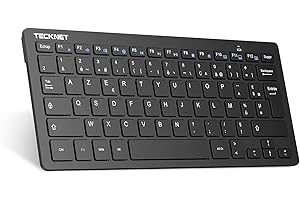 TeckNet Clavier sans Fil Mini 2.4G, Ultra-Mince AZERTY Clavier Batterie Longue Durée avec 12 Raccourcis Multimédias, pour Win