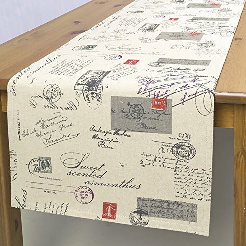 Moderne VINTAGE Serie " LOVE LETTER " in beige / anthrazit - aus BAUMWOLLE und LEINEN - mit trendigem FOTOPRINT - zur Auswahl stehen Tischläufer Mitteldecken und Kissenbezüge - im modernen Fotodruck-Design aus dem KAMACA-SHOP (Tischläufer 40 x 140 cm) (Tischläufer 40 x 140 cm)