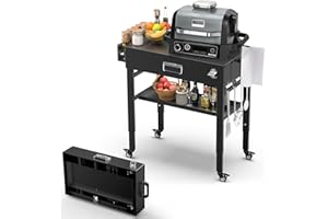 BBQMALL 28" and 34" Upgrade Height & Quick-Fold Portable Grill Cart for Ninja Woodfire (OG700 Series), Blackstone 17"/22" Griddle, Pizza Oven – Outdoor Ninja Grill Stand with 4 Swivel Wheels