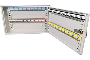 ‎LEOMAR LEOMAR Schlüsselschrank, Schlüsselkasten mit 40 Haken, Schlüsselbox aus Stahlblech, mit Verstellbaren Hakenleisten, Organizer zur Wandbefestigung, Abschließbar, mit Montagematerial, 6 x 20 x 22 cm